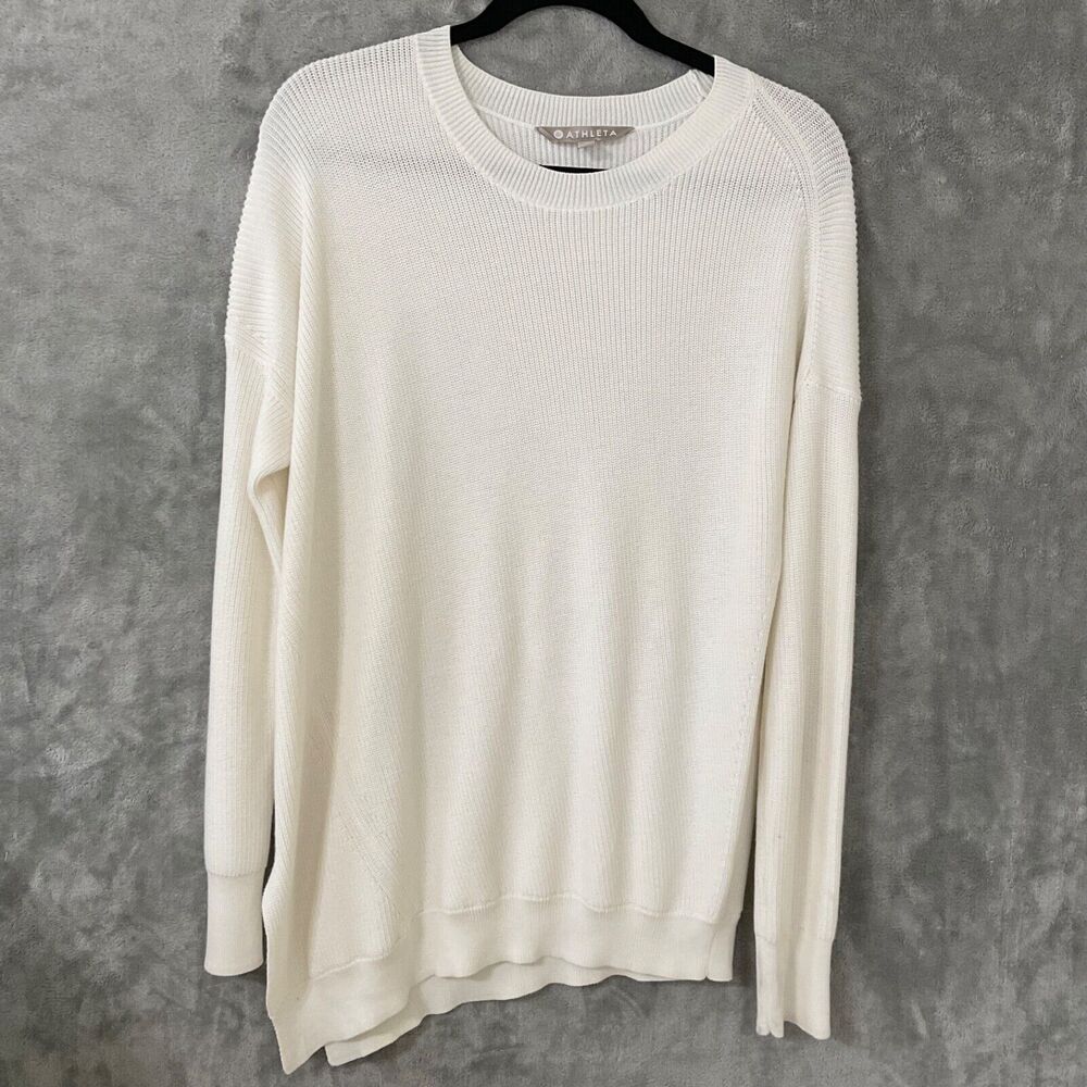 Athleta Pima Cotton Silk Blend Sweater women’s size S Cream Asymmetrical Hem